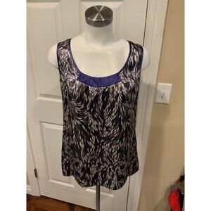 Tory Burch Blue, Silver & White Wavy Shimmering Silk Sleeveless Top, Size 8